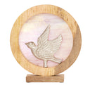 14" W Bird Theme Round Decorative Stained Glass & Metal Stand with Wood Frame