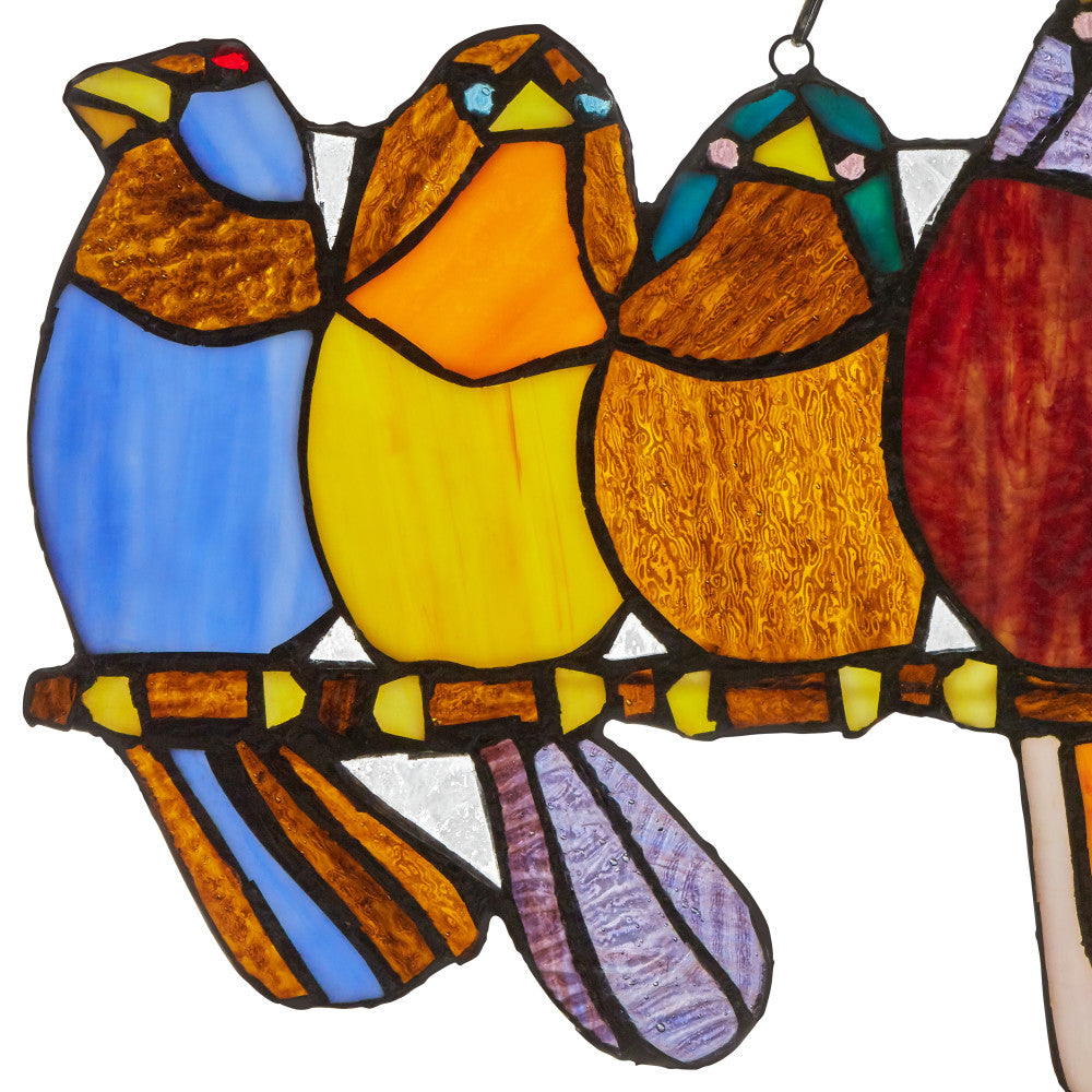 River of Goods Birds on Wire Stained Glass Window Panel