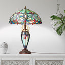24.5" H Victorian Green Dome Shade Double Lit Tiffany-Style Stained Glass Table Lamp