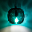 6" W Anthony Retro Teal Hand-Blown Glass Globe Shade Pendant Light with Hand Cut Polka Dot Design