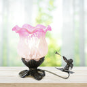 6"H Handpainted Frosted Glass Cherub Flower Tulip Accent Lamp - Pink/White