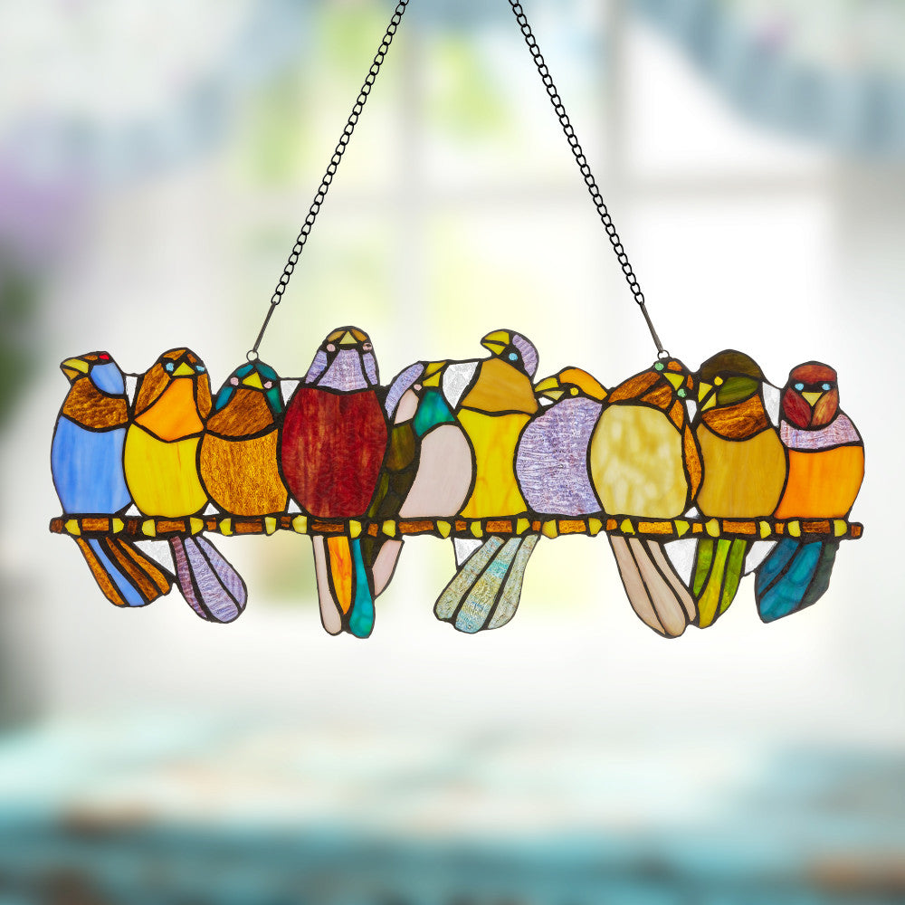 River of Goods Birds on Wire Stained Glass Window Panel