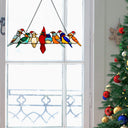 23.25"W Santa Birds on Wire Stained Glass Window Panel