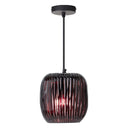 8.5" W Trista Retro Plum Globe Handblown Glass Shade Pendant Light with Hand Cut Stripe Design