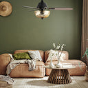 42" W Cecily LED Indoor Amber Swirl Hand-Cut Glass Black Ceiling Fan with Remote Control
