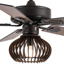 Leigh River of Goods Brown Oil-Rubbed Bronze and Wood Caged Ceiling Fan with Light
