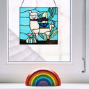 12.5”H Liam the Blue Desert Llama Stained Glass Window Panel