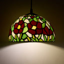 9.5" W Genevieve Red Flowers Stained Glass Dome Shade Pendant Light