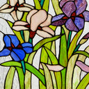 28" H Floral Purple Iris Stained Glass Window Panel