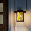 River of Goods Amber Stained Glass and Oil Rubbed Bronze 1-Light Outdoor Lantern Wall Sconce