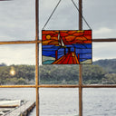 14" L Sailboat Stained Glass Window Panel