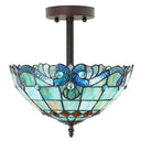 13" H Amelia Blue and Amber Stained Glass Shade Traditional Semi-Flushmount Ceiling Light