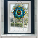 24"H Tiffany Style Stained Glass Peacock Star Window Panel