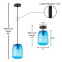 7" W Payton Retro Blue Hand Blown Glass Globe Shade Pendant Light with Hand Cut Honeycomb Design