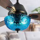 42" W Valencia LED Indoor Blue Hand-Cut Glass Bowl Shade Ceiling Fan with Remote Control