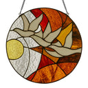 14"H Doves at Sunset Round Stained Glass Window Panel
