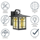 River of Goods Amber Stained Glass and Black 1-Light Outdoor Lantern Wall Sconce