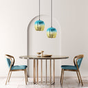 9 in. Gold 1-Light Pendant with Teal and Gold Ombre Mercury Glass Shade