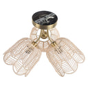 11.5"H Gold-Colored Metal Ceiling Light with Rattan Shades