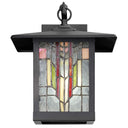 River of Goods Red Stained Glass and Black 1-Light Outdoor Lantern Wall Sconce