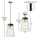 10" W 1-Light Judy White Metal and Brown Wood Pendant