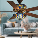 52"W LED Tiffany Style Stained Glass Halston Ceiling Fan with Remote Control