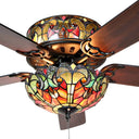 52"W LED Tiffany Style Stained Glass Halston Ceiling Fan with Remote Control. Shade close up