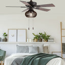 Leigh River of Goods Brown Oil-Rubbed Bronze and Wood Caged Ceiling Fan with Light