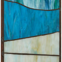 36" H Oversized Geometric Blue/Green Stained Glass Window Panel