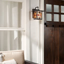 River of Goods Red Stained Glass and Oil Rubbed Bronze 1-Light Outdoor Lantern Wall Sconce