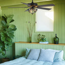 52" W Magna Carta Indoor Tiffany Stained Glass Oil Rubbed Bronze Ceiling Fan with Remote Control