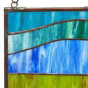 36" H Oversized Geometric Blue/Green Stained Glass Window Panel