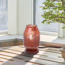 7.25" H Caroline Burnt Red Novelty Shade Accent Lamp with Mango Wood Block Base