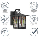 River of Goods Red Stained Glass and Black 1-Light Outdoor Lantern Wall Sconce