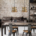 1-Light Metal Hanging Pendant with Mango Wood and Gold Metal Slats Shade