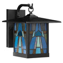 River of Goods Aqua and Amber Stained Glass and Black 1-Light Outdoor Lantern Wall Sconce