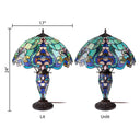 24" H Margaret Double Lit Teal Tiffany Style Stained Glass Table Lamp