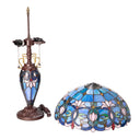 24.5" H Victorian Blue Dome Shade Double Lit Tiffany-Style Stained Glass Table Lamp