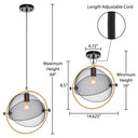 14.625"L Industrial Metal Pendant Light with Gold Accent