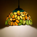 10" W Evelina Yellow Sunflowers Stained Glass Dome Shade Pendant Light
