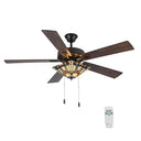 52"W LED Orson Craftsman Stained Glass 5-Blade Ceiling Fan with Remote Control. Lit