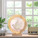 14" W Bird Theme Round Decorative Stained Glass & Metal Stand with Wood Frame