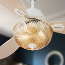 42" W Cecily LED Indoor Amber Swirl Hand-Cut Glass White Ceiling Fan with Remote Control