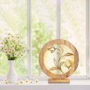 14" W Floral Theme Round Decorative Stained Glass & Metal Stand with Wood Frame