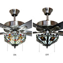 52"W Bungalow Mission Stained Glass 5-Blade Hexagon LED Ceiling Fan with Remote Control
