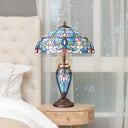 24.5" H Victorian Blue Dome Shade Double Lit Tiffany-Style Stained Glass Table Lamp