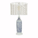 Madison River of Goods Blue and White Metal and Tan Rattan 25-Inch Table Lamp