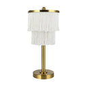 17.88"H Polished Metal Accent Lamp With Cream Fringe Shade