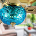 42" W Valencia LED Indoor Blue Hand-Cut Glass and Gold Finish Ceiling Fan with Remote Control