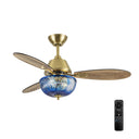 42" W Cecily LED Indoor Blue Swirl Hand-Cut Glass Gold Ceiling Fan with Remote Control